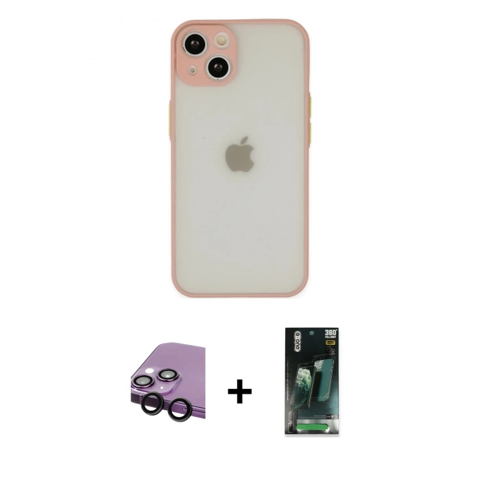 MARSİLYAN™- iPhone 14 Kılıf Ahenk Çizgi Serisi - Şeffaf 360 Full Body Arka Koruyucu + Raze Metal Kamera Lens - SH