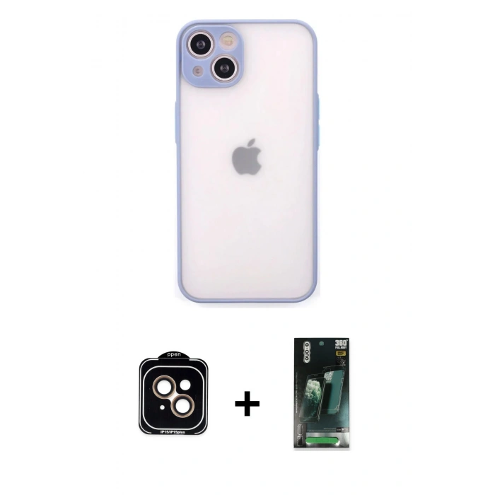 MARSİLYAN™- iPhone 14 Kılıf Ahenk Çizgi Serisi - Şeffaf 360 Full Body Arka Koruyucu + PVD Metal Kamera Lens - TU
