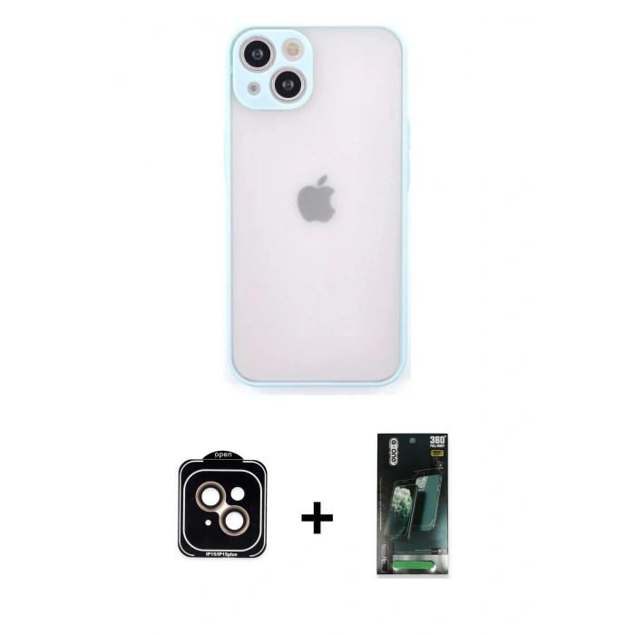 MARSİLYAN™- iPhone 14 Kılıf Ahenk Çizgi Serisi - Şeffaf 360 Full Body Arka Koruyucu + PVD Metal Kamera Lens - TU