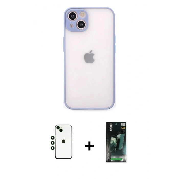 MARSİLYAN™- iPhone 14 Kılıf Ahenk Çizgi Serisi - Şeffaf 360 Full Body Arka Koruyucu + Shine Kamera Lens - YL