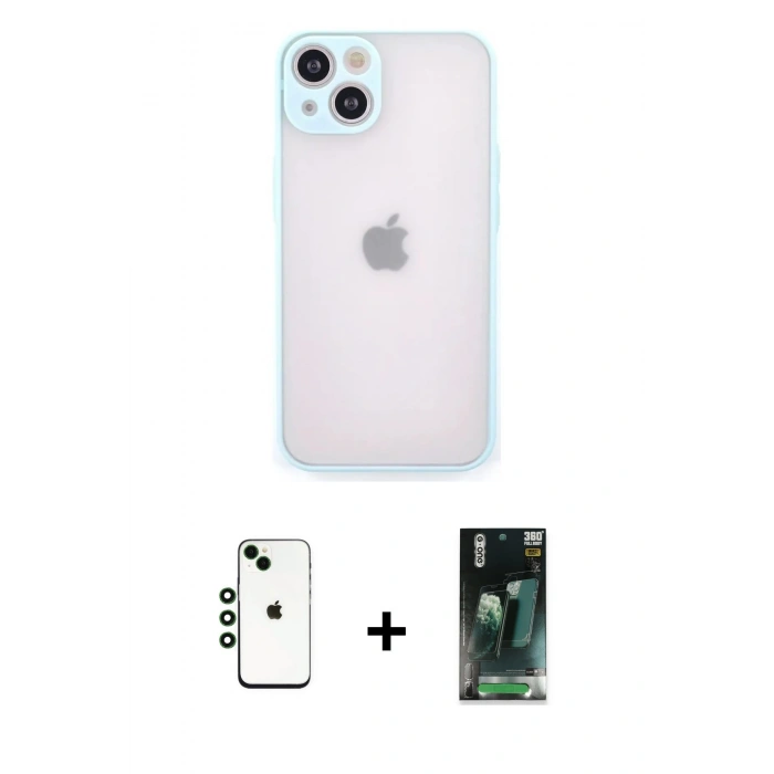 MARSİLYAN™- iPhone 14 Kılıf Ahenk Çizgi Serisi - Şeffaf 360 Full Body Arka Koruyucu + Shine Kamera Lens - YL