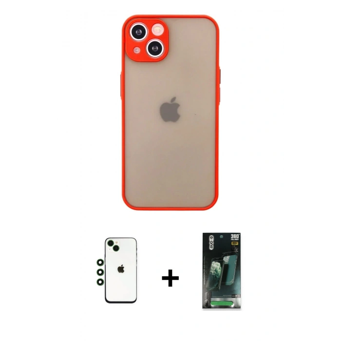 MARSİLYAN™- iPhone 14 Kılıf Ahenk Çizgi Serisi - Şeffaf 360 Full Body Arka Koruyucu + Shine Kamera Lens - YL