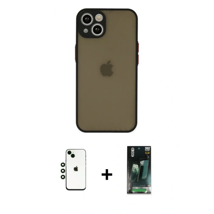 MARSİLYAN™- iPhone 14 Kılıf Ahenk Çizgi Serisi - Şeffaf 360 Full Body Arka Koruyucu + Shine Kamera Lens - YL