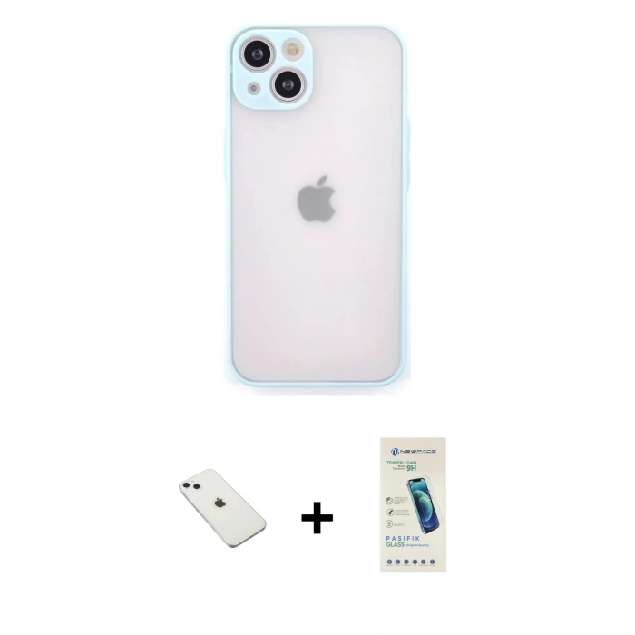 MARSİLYAN™- iPhone 14 Kılıf Ahenk Çizgi Serisi - Şeffaf Pasifik Cam Ekran Koruyucu + Diamond Kamera Lens - SABE