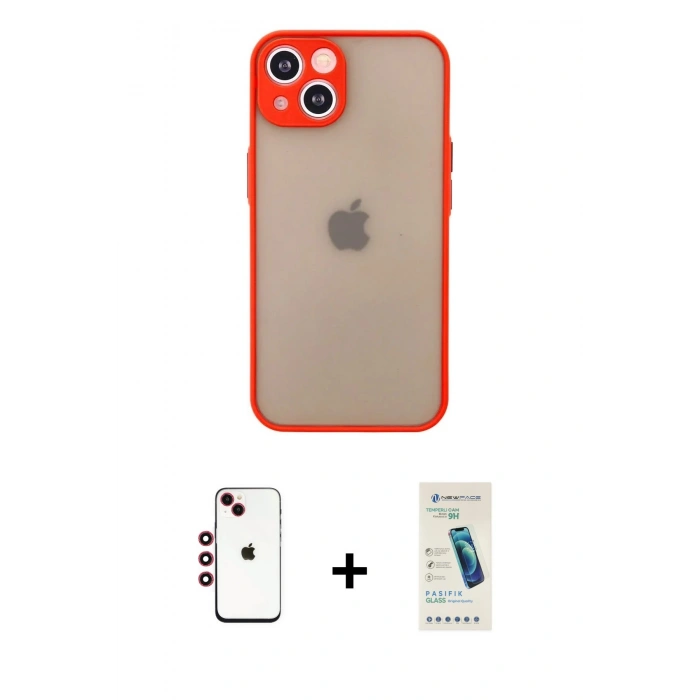 MARSİLYAN™- iPhone 14 Kılıf Ahenk Çizgi Serisi - Şeffaf Pasifik Cam Ekran Koruyucu + Shine Kamera Lens - KI