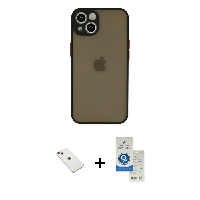 MARSİLYAN™- iPhone 14 Kılıf Ahenk Çizgi Serisi - Şeffaf Royal Nano Ekran Koruyucu + Diamond Kamera Lens - KI