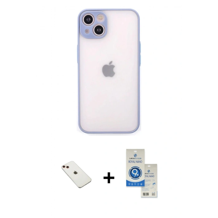 MARSİLYAN™- iPhone 14 Kılıf Ahenk Çizgi Serisi - Şeffaf Royal Nano Ekran Koruyucu + Diamond Kamera Lens - KI