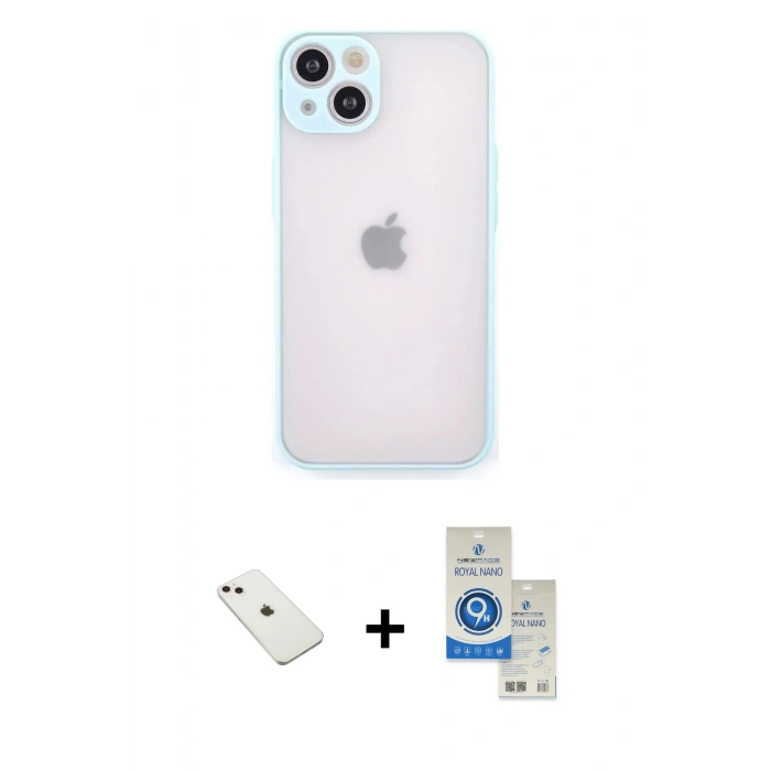 MARSİLYAN™- iPhone 14 Kılıf Ahenk Çizgi Serisi - Şeffaf Royal Nano Ekran Koruyucu + Diamond Kamera Lens - PE