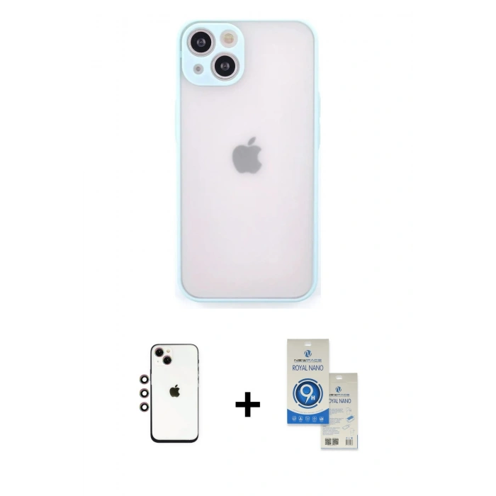 MARSİLYAN™- iPhone 14 Kılıf Ahenk Çizgi Serisi - Şeffaf Royal Nano Ekran Koruyucu + Shine Kamera Lens - GI