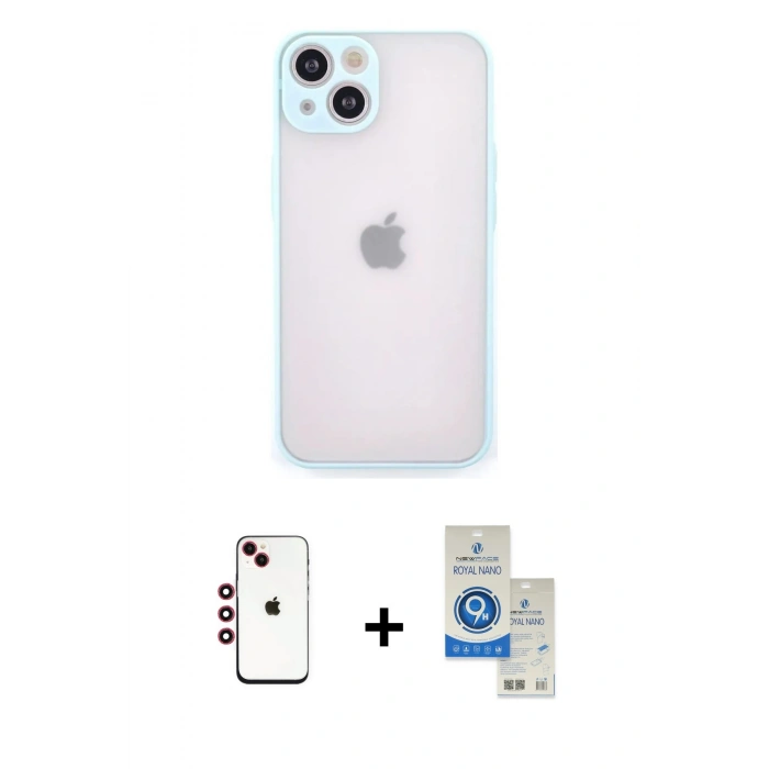 MARSİLYAN™- iPhone 14 Kılıf Ahenk Çizgi Serisi - Şeffaf Royal Nano Ekran Koruyucu + Shine Kamera Lens - KI