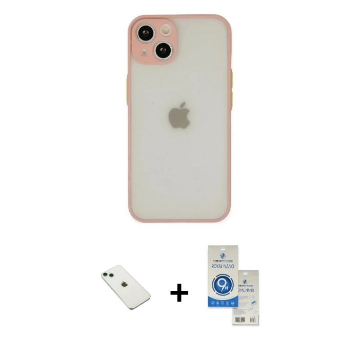 MARSİLYAN™- iPhone 14 Kılıf Ahenk Çizgi Serisi - Şeffaf Royal Nano Ekran Koruyucu + Diamond Kamera Lens - YL
