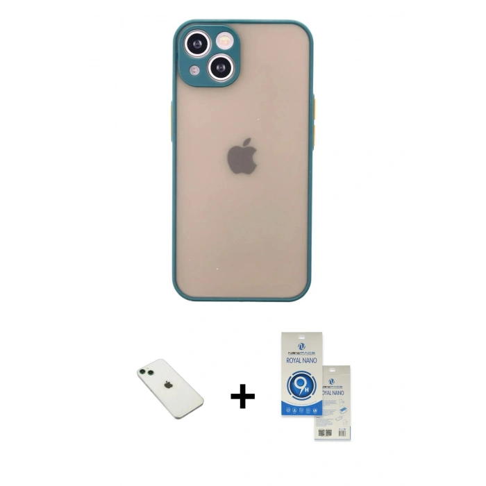 MARSİLYAN™- iPhone 14 Kılıf Ahenk Çizgi Serisi - Şeffaf Royal Nano Ekran Koruyucu + Diamond Kamera Lens - YL