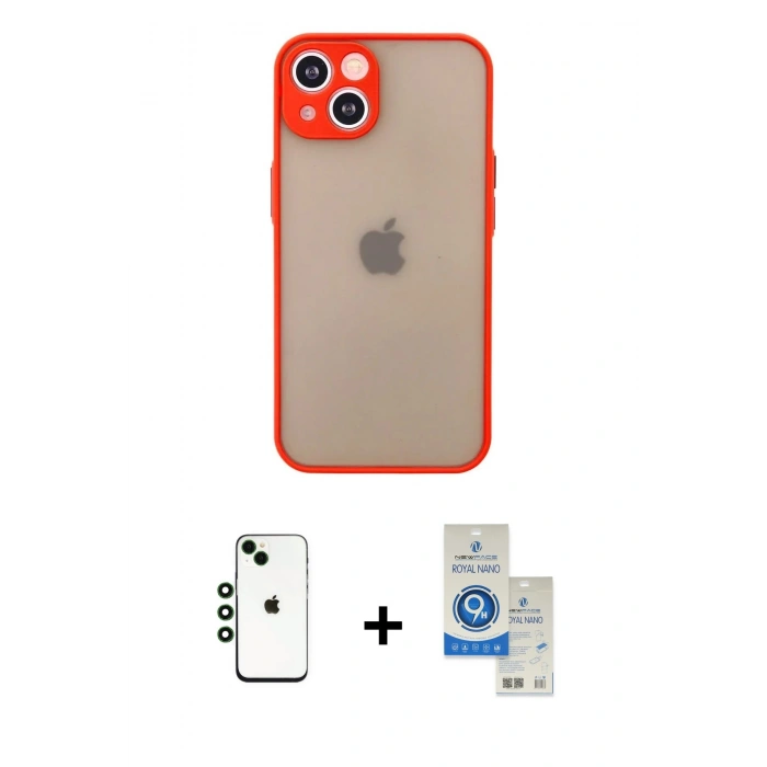 MARSİLYAN™- iPhone 14 Kılıf Ahenk Çizgi Serisi - Şeffaf Royal Nano Ekran Koruyucu + Shine Kamera Lens - YL