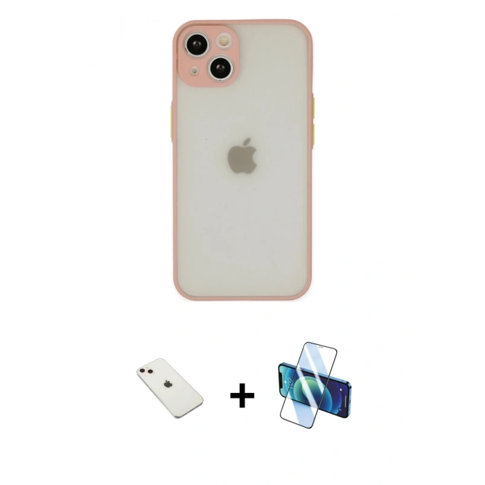 MARSİLYAN™- iPhone 14 Kılıf Ahenk Çizgi Serisi - Siyah 3D Antistatik Cam Ekran Koruyucu + Diamond Kamera Lens - PE