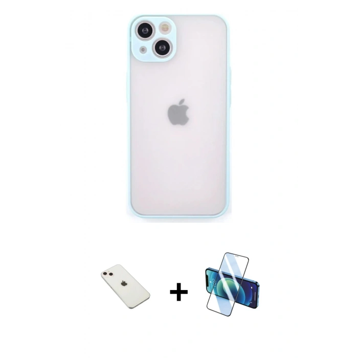 MARSİLYAN™- iPhone 14 Kılıf Ahenk Çizgi Serisi - Siyah 3D Antistatik Cam Ekran Koruyucu + Diamond Kamera Lens - PE