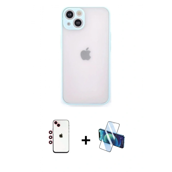 MARSİLYAN™- iPhone 14 Kılıf Ahenk Çizgi Serisi - Siyah 3D Antistatik Cam Ekran Koruyucu + Shine Kamera Lens - KI
