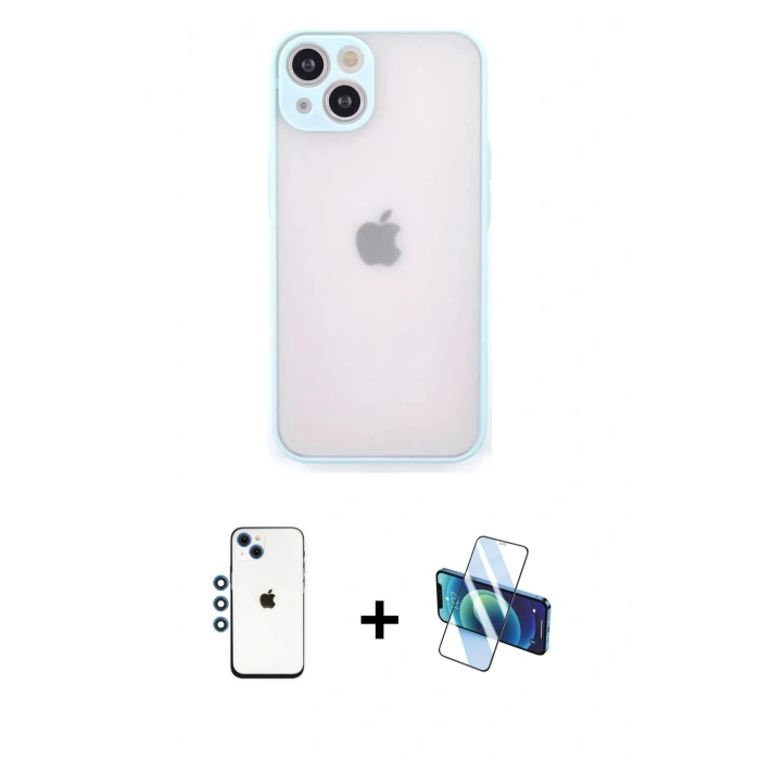 MARSİLYAN™- iPhone 14 Kılıf Ahenk Çizgi Serisi - Siyah 3D Antistatik Cam Ekran Koruyucu + Shine Kamera Lens - MI
