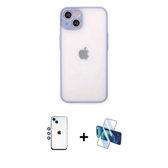 MARSİLYAN™- iPhone 14 Kılıf Ahenk Çizgi Serisi - Siyah 3D Antistatik Cam Ekran Koruyucu + Shine Kamera Lens - MI