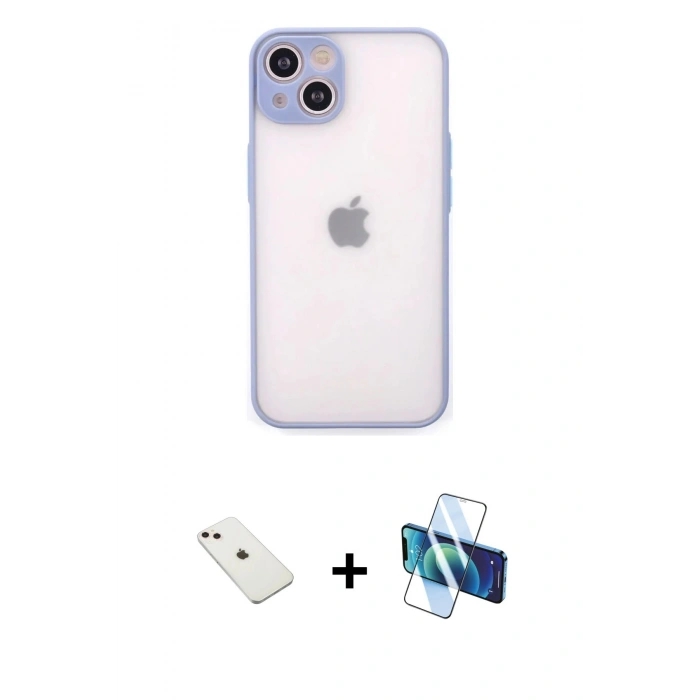 MARSİLYAN™- iPhone 14 Kılıf Ahenk Çizgi Serisi - Siyah 3D Antistatik Cam Ekran Koruyucu + Diamond Kamera Lens - PE