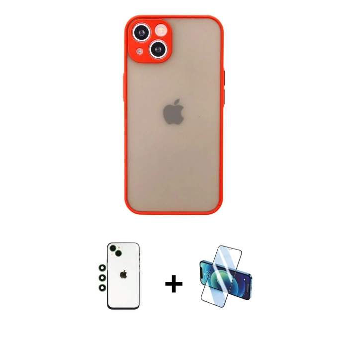MARSİLYAN™- iPhone 14 Kılıf Ahenk Çizgi Serisi - Siyah 3D Antistatik Cam Ekran Koruyucu + Shine Kamera Lens - YL