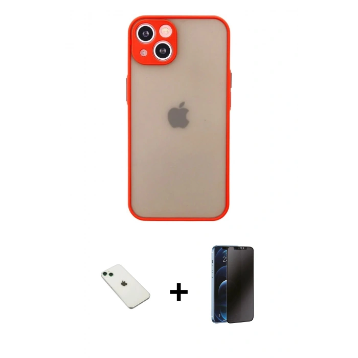 MARSİLYAN™- iPhone 14 Kılıf Ahenk Çizgi Serisi - Siyah 3D Antistatik Hayalet Cam Ekran Koruyucu + Diamond Kamera Lens - YL