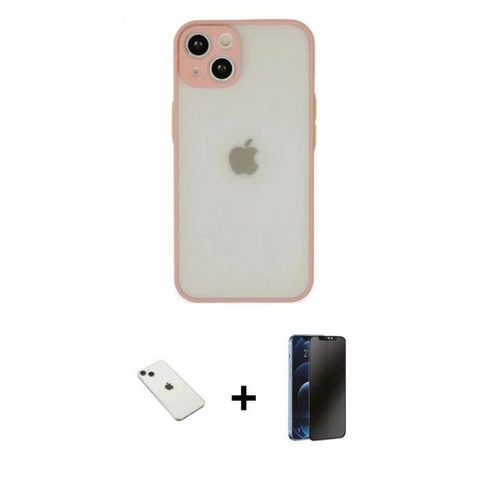 MARSİLYAN™- iPhone 14 Kılıf Ahenk Çizgi Serisi - Siyah 3D Antistatik Hayalet Cam Ekran Koruyucu + Diamond Kamera Lens - YL