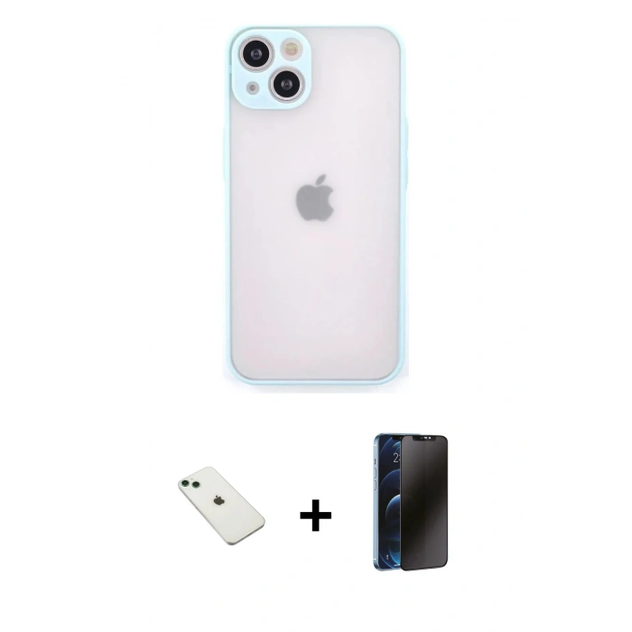 MARSİLYAN™- iPhone 14 Kılıf Ahenk Çizgi Serisi - Siyah 3D Antistatik Hayalet Cam Ekran Koruyucu + Diamond Kamera Lens - YL