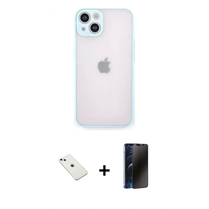 MARSİLYAN™- iPhone 14 Kılıf Ahenk Çizgi Serisi - Siyah 3D Antistatik Hayalet Cam Ekran Koruyucu + Diamond Kamera Lens - PE