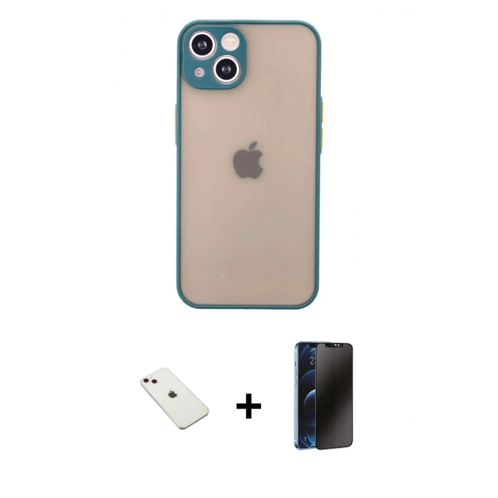 MARSİLYAN™- iPhone 14 Kılıf Ahenk Çizgi Serisi - Siyah 3D Antistatik Hayalet Cam Ekran Koruyucu + Diamond Kamera Lens - PE