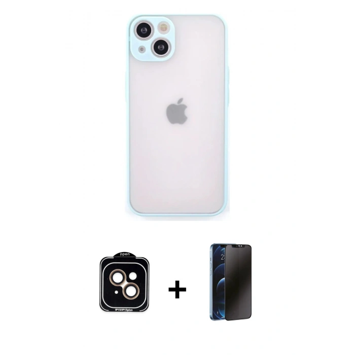 MARSİLYAN™- iPhone 14 Kılıf Ahenk Çizgi Serisi - Siyah 3D Antistatik Hayalet Cam Ekran Koruyucu + PVD Metal Kamera Lens - TU