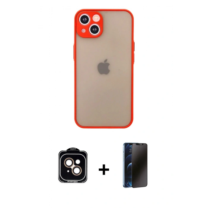 MARSİLYAN™- iPhone 14 Kılıf Ahenk Çizgi Serisi - Siyah 3D Antistatik Hayalet Cam Ekran Koruyucu + PVD Metal Kamera Lens - TU
