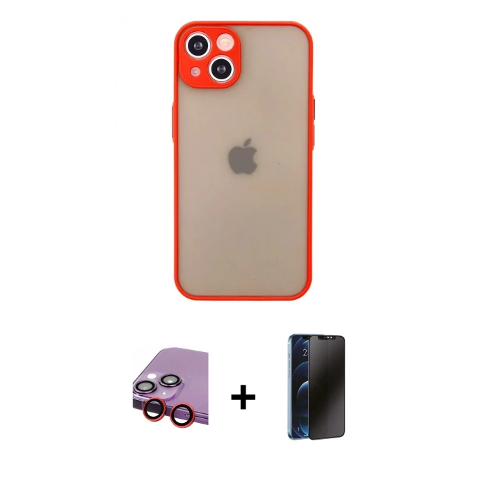 MARSİLYAN™- iPhone 14 Kılıf Ahenk Çizgi Serisi - Siyah 3D Antistatik Hayalet Cam Ekran Koruyucu + Raze Metal Kamera Lens - KI