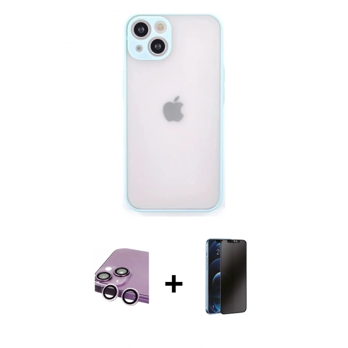 MARSİLYAN™- iPhone 14 Kılıf Ahenk Çizgi Serisi - Siyah 3D Antistatik Hayalet Cam Ekran Koruyucu + Raze Metal Kamera Lens - MR