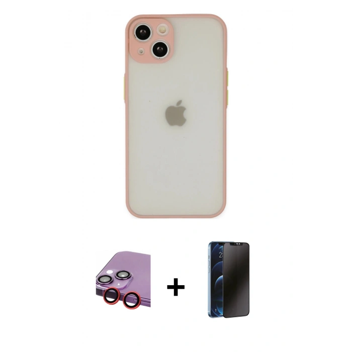 MARSİLYAN™- iPhone 14 Kılıf Ahenk Çizgi Serisi - Siyah 3D Antistatik Hayalet Cam Ekran Koruyucu + Raze Metal Kamera Lens - KI