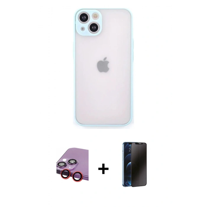 MARSİLYAN™- iPhone 14 Kılıf Ahenk Çizgi Serisi - Siyah 3D Antistatik Hayalet Cam Ekran Koruyucu + Raze Metal Kamera Lens - KI