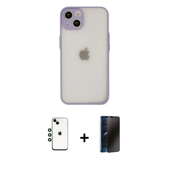 MARSİLYAN™- iPhone 14 Kılıf Ahenk Çizgi Serisi - Siyah 3D Antistatik Hayalet Cam Ekran Koruyucu + Shine Kamera Lens - YL