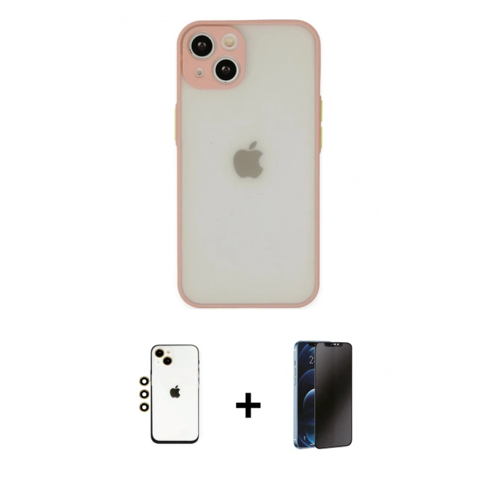 MARSİLYAN™- iPhone 14 Kılıf Ahenk Çizgi Serisi - Siyah 3D Antistatik Hayalet Cam Ekran Koruyucu + Shine Kamera Lens - GD
