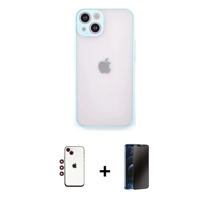 MARSİLYAN™- iPhone 14 Kılıf Ahenk Çizgi Serisi - Siyah 3D Antistatik Hayalet Cam Ekran Koruyucu + Shine Kamera Lens - KI
