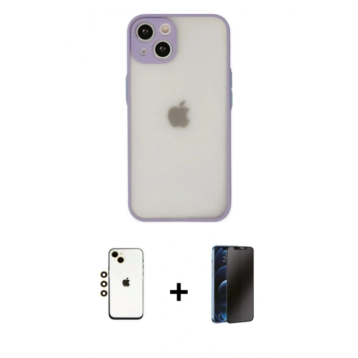 MARSİLYAN™- iPhone 14 Kılıf Ahenk Çizgi Serisi - Siyah 3D Antistatik Hayalet Cam Ekran Koruyucu + Shine Kamera Lens - GD