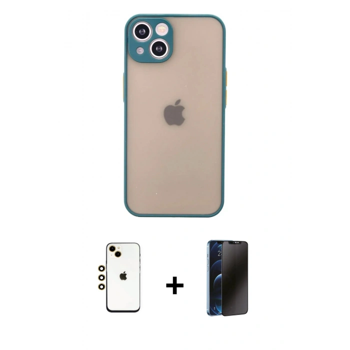 MARSİLYAN™- iPhone 14 Kılıf Ahenk Çizgi Serisi - Siyah 3D Antistatik Hayalet Cam Ekran Koruyucu + Shine Kamera Lens - GD