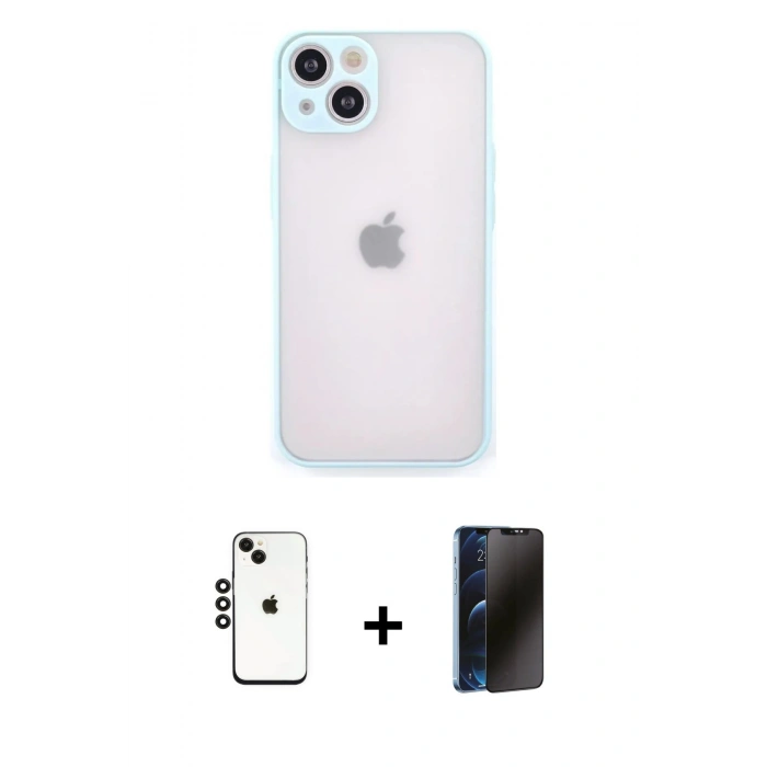 MARSİLYAN™- iPhone 14 Kılıf Ahenk Çizgi Serisi - Siyah 3D Antistatik Hayalet Cam Ekran Koruyucu + Shine Kamera Lens - SH