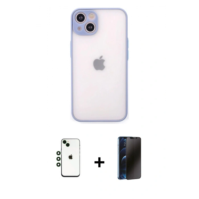 MARSİLYAN™- iPhone 14 Kılıf Ahenk Çizgi Serisi - Siyah 3D Antistatik Hayalet Cam Ekran Koruyucu + Shine Kamera Lens - YL