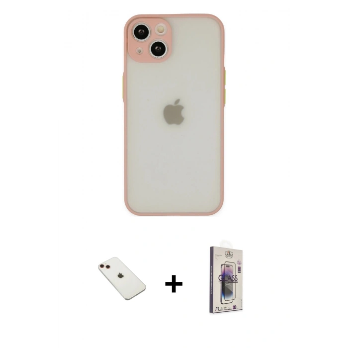 MARSİLYAN™- iPhone 14 Kılıf Ahenk Çizgi Serisi - Siyah Bilvis 3D Cam Ekran Koruyucu + Diamond Kamera Lens - KI