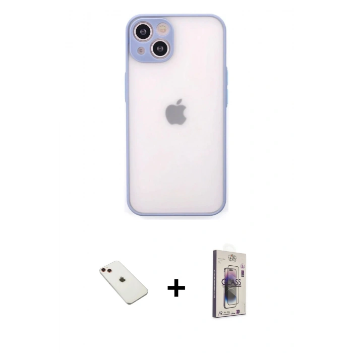 MARSİLYAN™- iPhone 14 Kılıf Ahenk Çizgi Serisi - Siyah Bilvis 3D Cam Ekran Koruyucu + Diamond Kamera Lens - KI