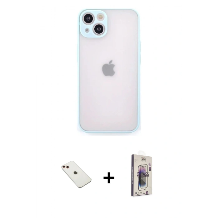 MARSİLYAN™- iPhone 14 Kılıf Ahenk Çizgi Serisi - Siyah Bilvis 3D Cam Ekran Koruyucu + Diamond Kamera Lens - KI