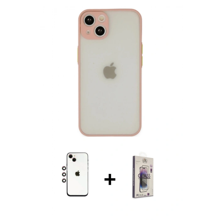 MARSİLYAN™- iPhone 14 Kılıf Ahenk Çizgi Serisi - Siyah Bilvis 3D Cam Ekran Koruyucu + Shine Kamera Lens - GI