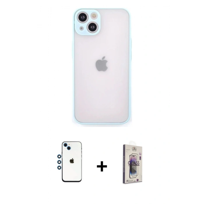 MARSİLYAN™- iPhone 14 Kılıf Ahenk Çizgi Serisi - Siyah Bilvis 3D Cam Ekran Koruyucu + Shine Kamera Lens - MI