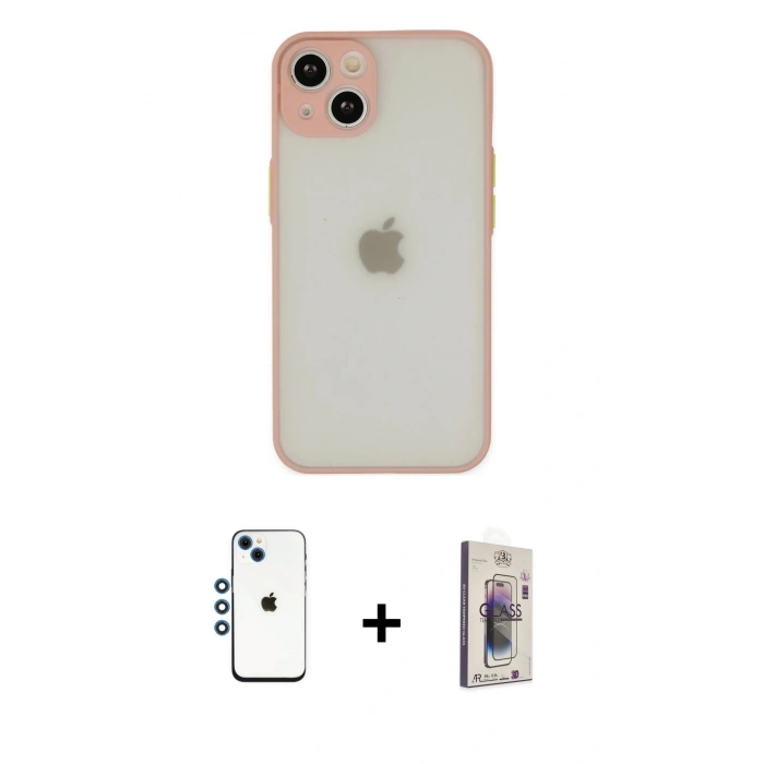 MARSİLYAN™- iPhone 14 Kılıf Ahenk Çizgi Serisi - Siyah Bilvis 3D Cam Ekran Koruyucu + Shine Kamera Lens - MI