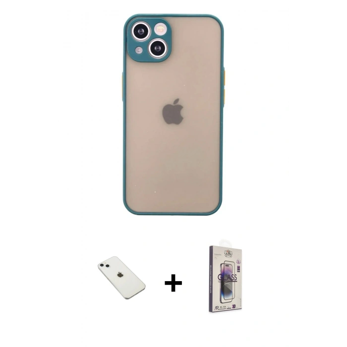 MARSİLYAN™- iPhone 14 Kılıf Ahenk Çizgi Serisi - Siyah Bilvis 3D Cam Ekran Koruyucu + Diamond Kamera Lens - SABE