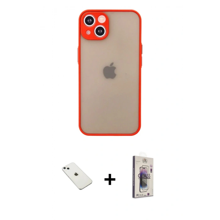 MARSİLYAN™- iPhone 14 Kılıf Ahenk Çizgi Serisi - Siyah Bilvis 3D Cam Ekran Koruyucu + Diamond Kamera Lens - SABE
